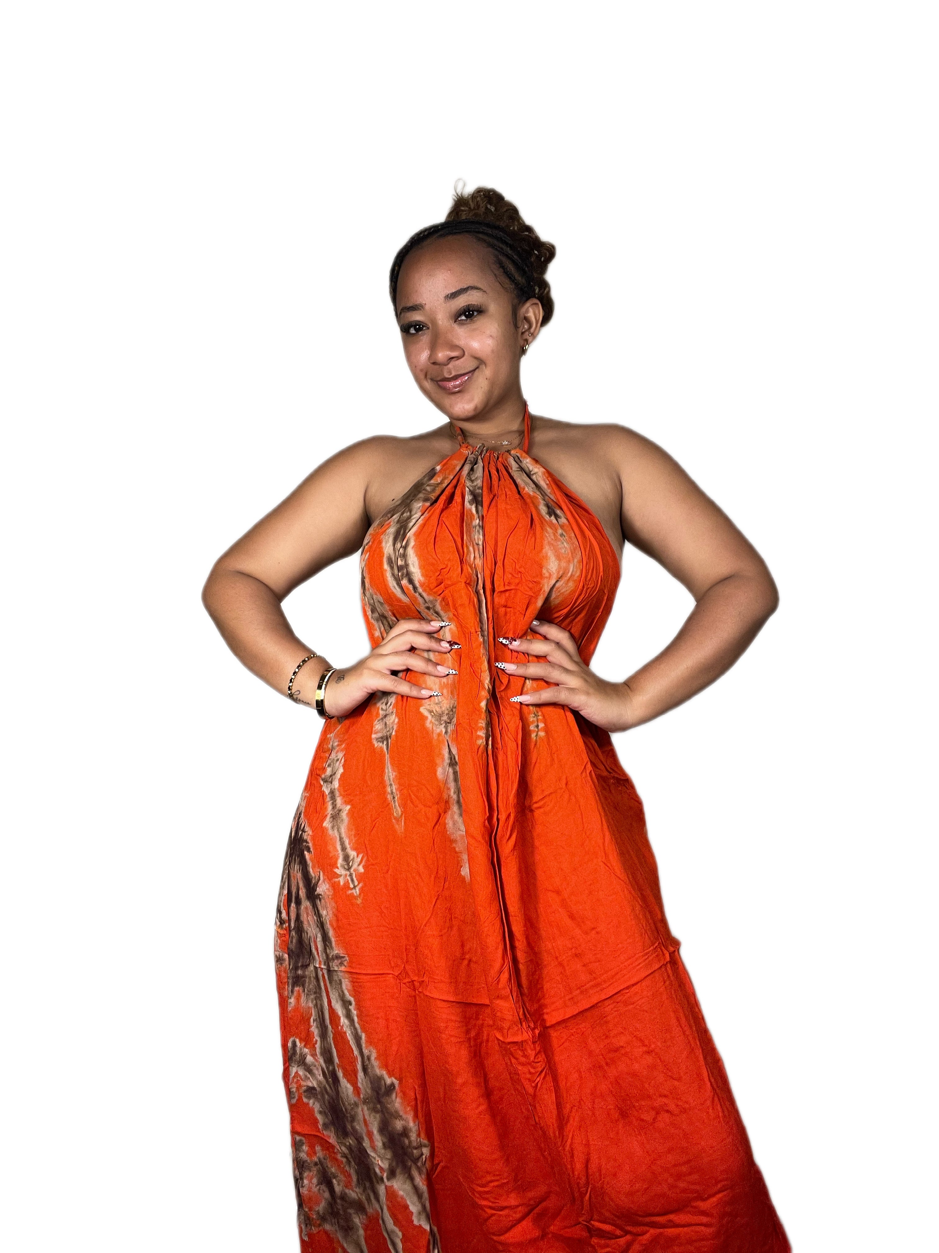 Orange streaked maxi backless dera
