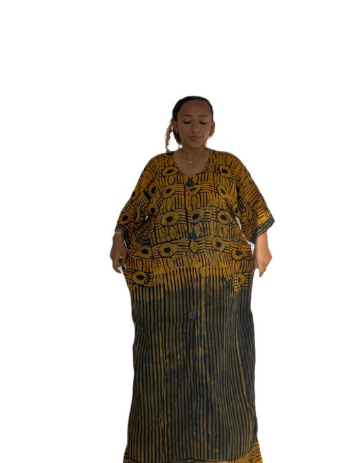 Mustard Batik Button Gown