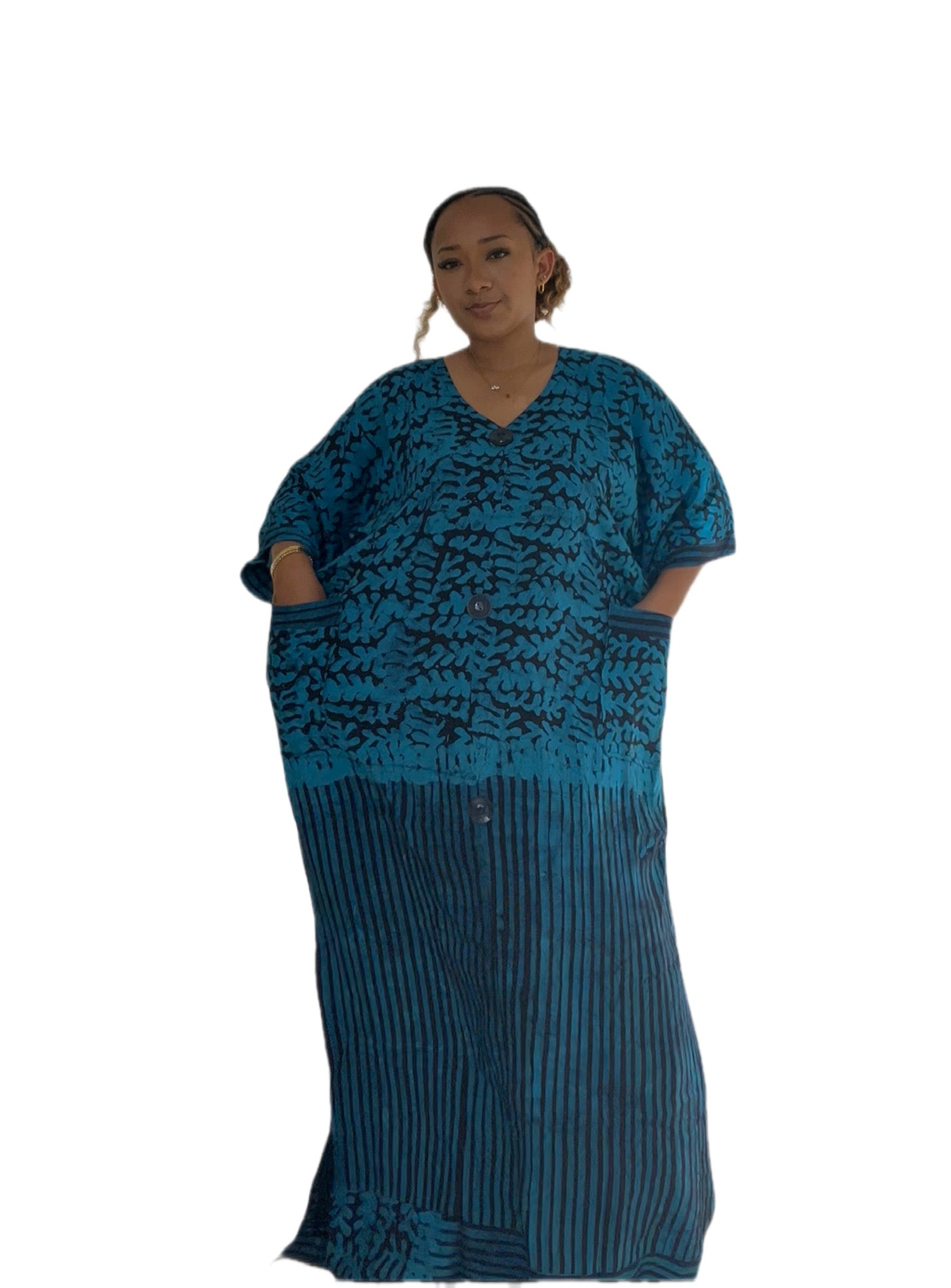 Blue Batik Button Gown