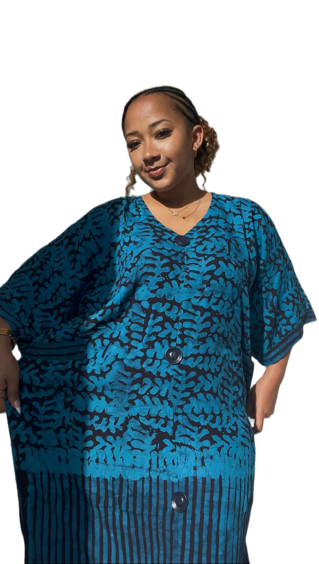 Blue Batik Button Gown