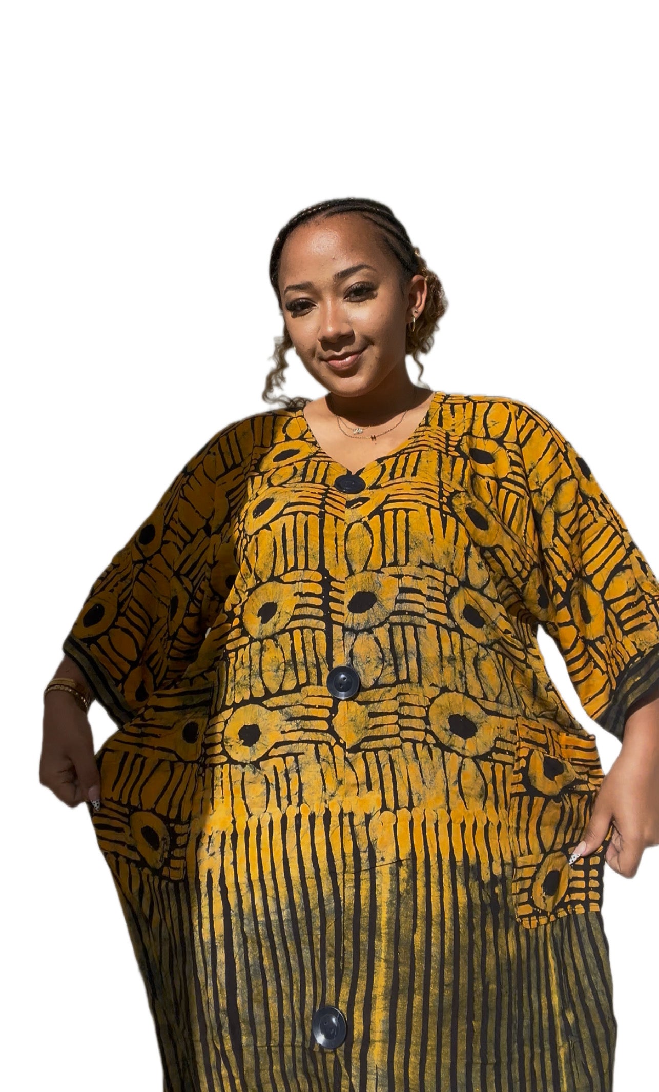 Mustard Batik Button Gown