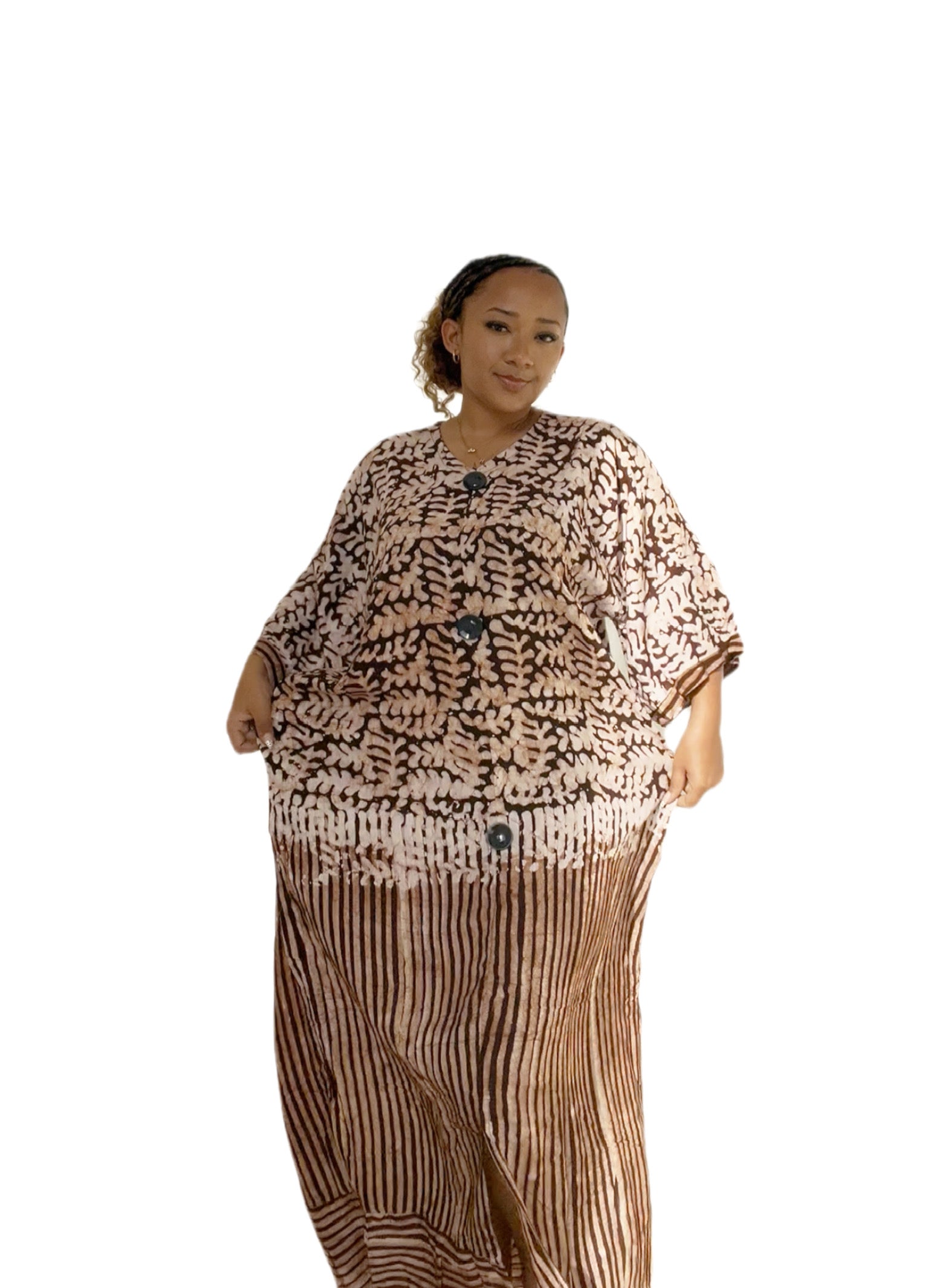 Brown Batik Button Gown