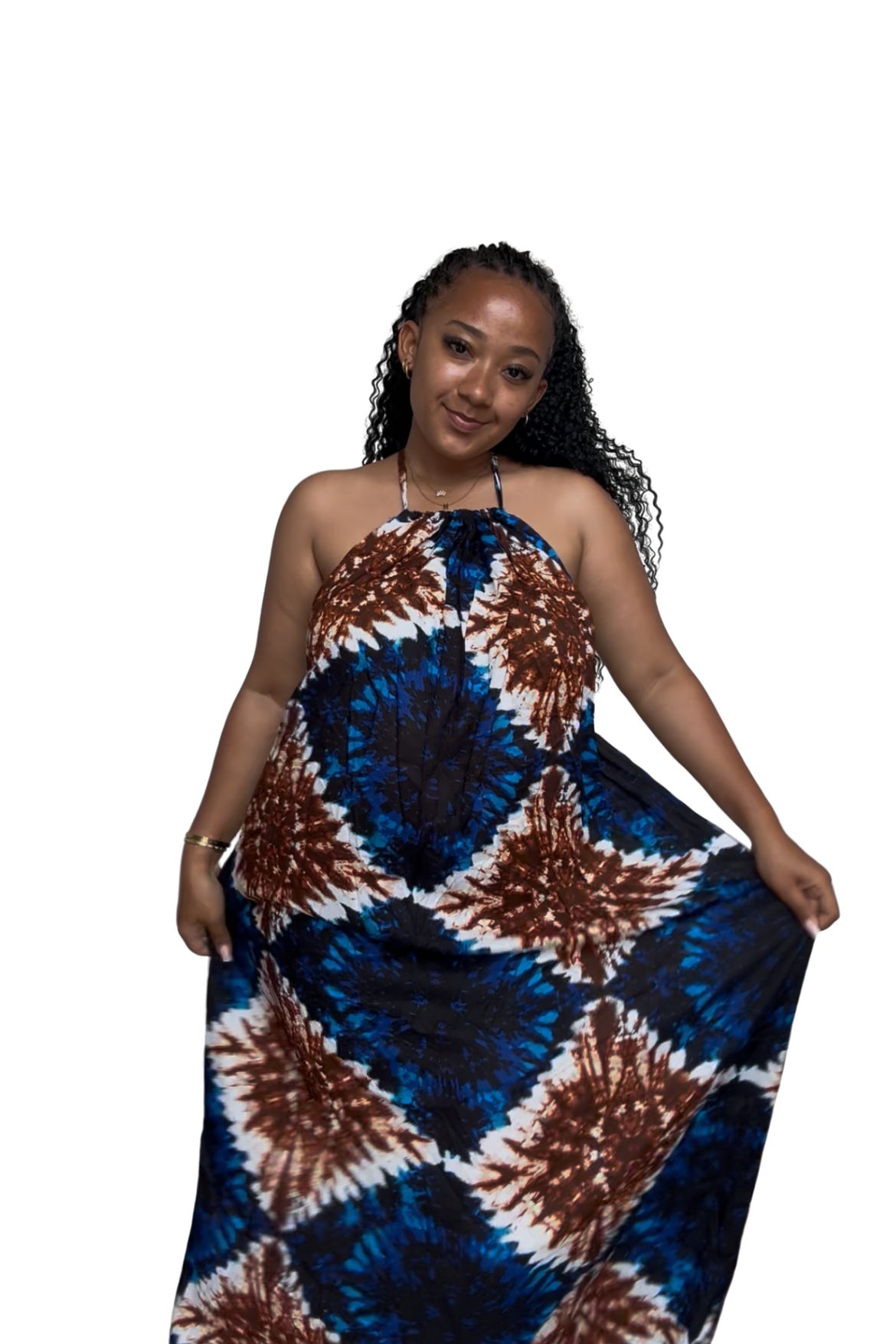 Blue brown Maxi backless dera