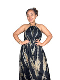 Black Grey Streaked maxi backless dera