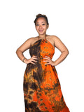 Orange black maxi backless dera